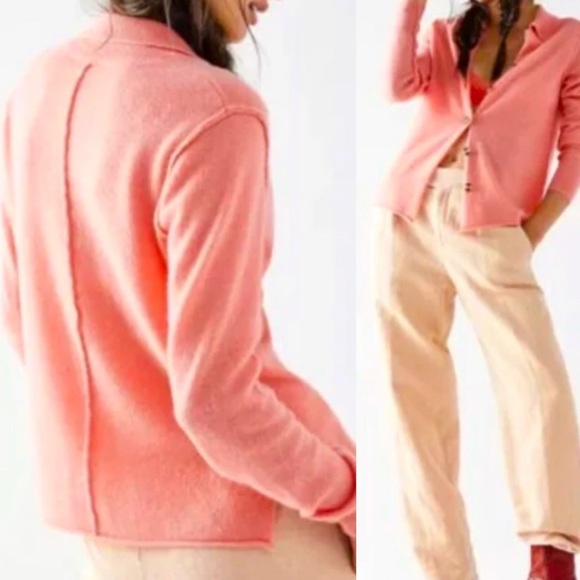 Last Day NWT Free People 100% Cashmere Paloma Cardi coral - Picture 3 of 16